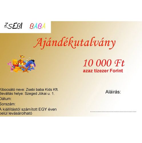 Ajándékutalvány - 10 000 Ft